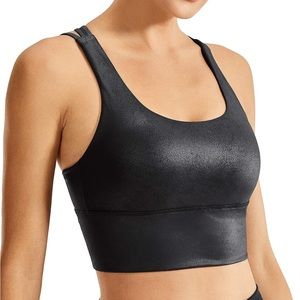 Crz faux leather strappy longline sports bra